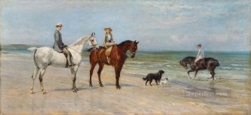 dogs Painting - The Leney Family Out Riding With Two Dogs On The Kentish Coast Heywood Hardy horse riding